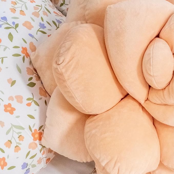 Green Philosophy Co. Succulent® Pillow 16" – Soft 3D Decorative Flower Throw Pillow, Unique Blush Peach Plush Flower Cushion, Perfect for Couch, Sofa, Bedroom Decor, Gift for Plant Lovers