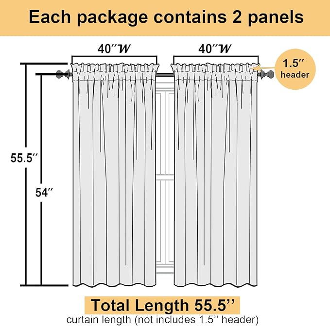 Lecloud Lavender Sheer Kitchen Curtains 54 Inch Length 2 Panels, Double Rod Pockets Window Living Room Light Purple Curtain, Balance Light & Privacy Solid Voile Girls Bedroom Drapes, 40W x 54L