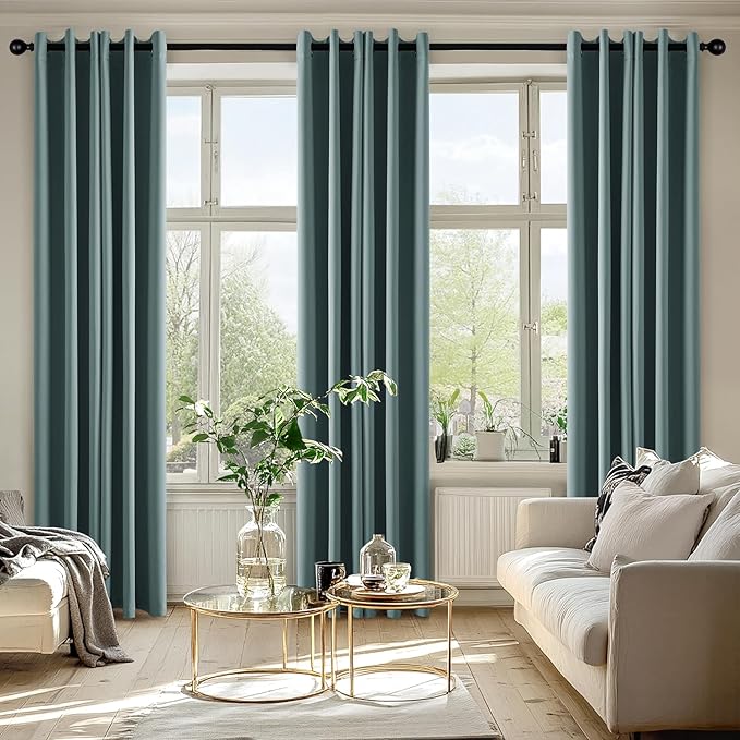 MIULEE Dusty Blue Blackout Curtains for Bedroom Living Room 84 Inches Long 2 Panels, Thermal Insulated Room Darkening Drapes Grommet Noise Reducing Light Blocking Window Treatments 40x84 inch