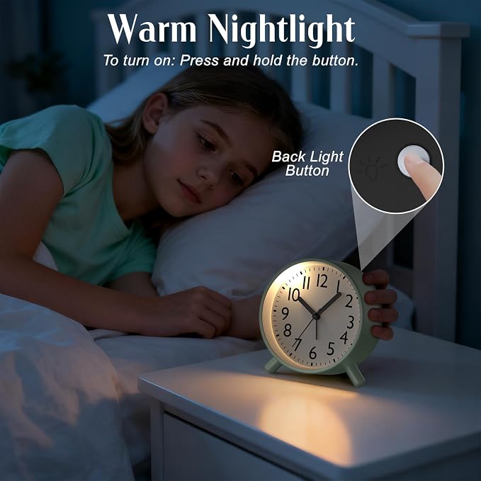 Analog Alarm Clock Night Ligh Battery Operated for Bedroom - Image 6
