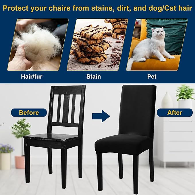 Chair Covers, Stretch Kitchen Dining Room Chair Covers Set of 6, Removable Washable Dining Chair Slipcovers for Home, Hotel, Banque