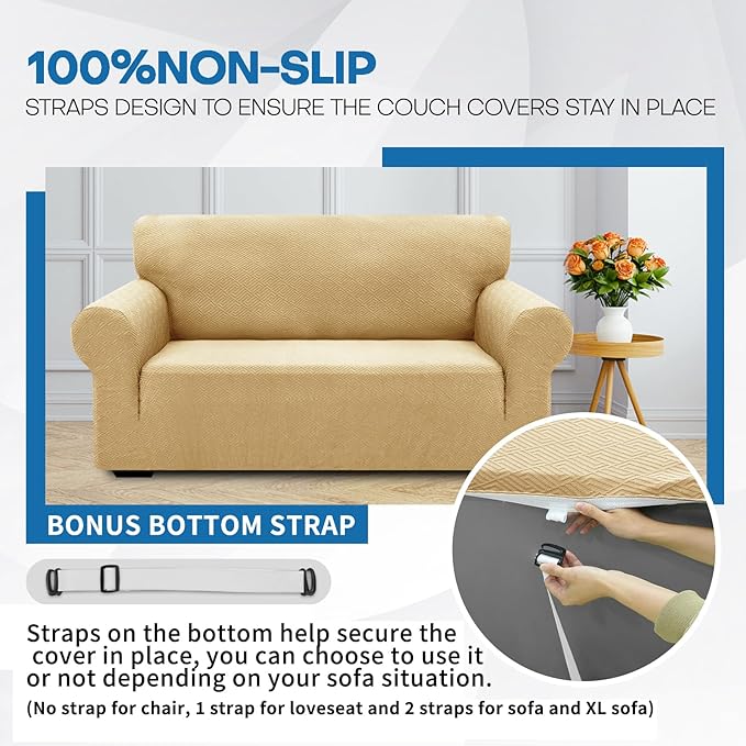 XINEAGE 2026 New 1 Piece Couch Covers for 3 Cushion Couch (79"-91") Stretch Sofa Cover Slipcover Pet Friendly Soft Washable Furniture Protector with Elastic Bottom for Kids,Dog (Sofa, Beige)