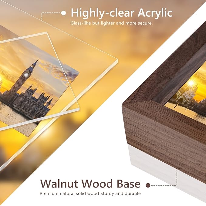 Mixoo 4x6 Picture Frames 2 Pack - Rustic Vintage Wooden Picture Frames 4x6 L-shape Wood Double Side Acrylic Photo Frame Vertical & Horizontal Display for Table Top or Desktop