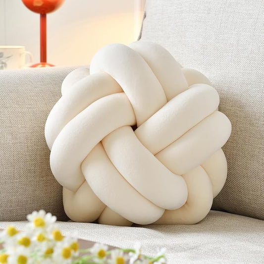 Knot Ball Pillow, Round Decorative Throw Pillows Cushion, 8 Inch Beige Soft Plush Knotted Pillows Pillow, Modern Home Throw Knot Decorative Cushion