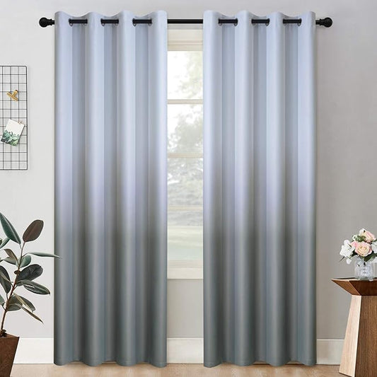 COSVIYA Grommet Ombre Room Darkening Curtains 84 inch Length 2 Panels, Gradient Drapes Gray and Grayish White Light Blocking Insulated Thermal Window Curtains for Bedroom/Living Room,52x84 inches
