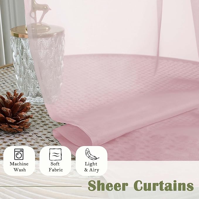 Lecloud Blush Pink Sheer Curtains 63 Inch Length 2 Panels Set, Rod Pockets Voile Bedroom Curtains for Living Room, Soft Light Filtering Window Treatments Drapes for Bathroom, Each Panel 59" W x 63" L
