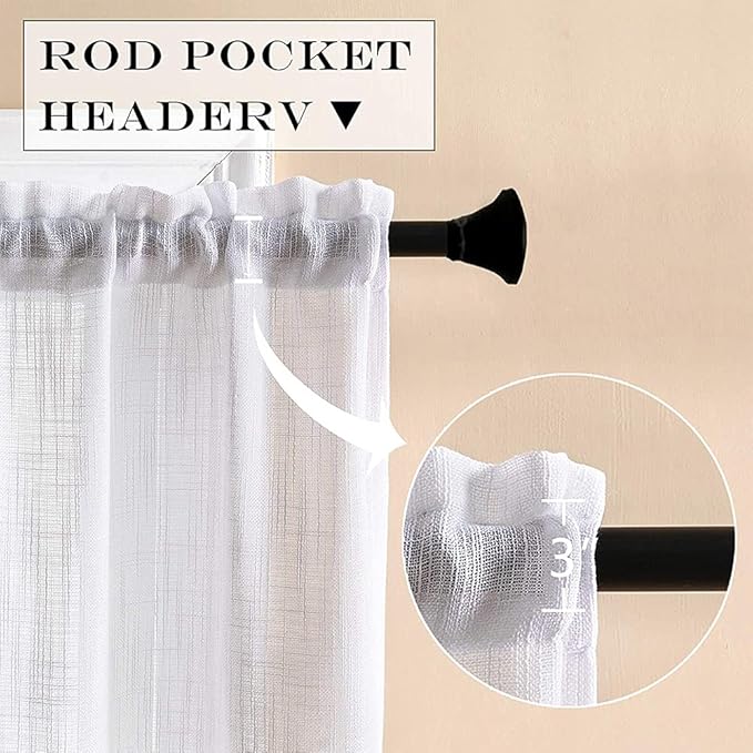 XTMYI Farmhouse Kitchen Curtains 36 Inch Length Set of 2 Panels Short Linen Textured Boho Cafe Curtain Tiers Semi Sheer Small Curtains for Bathroom Windows RV Trailers White