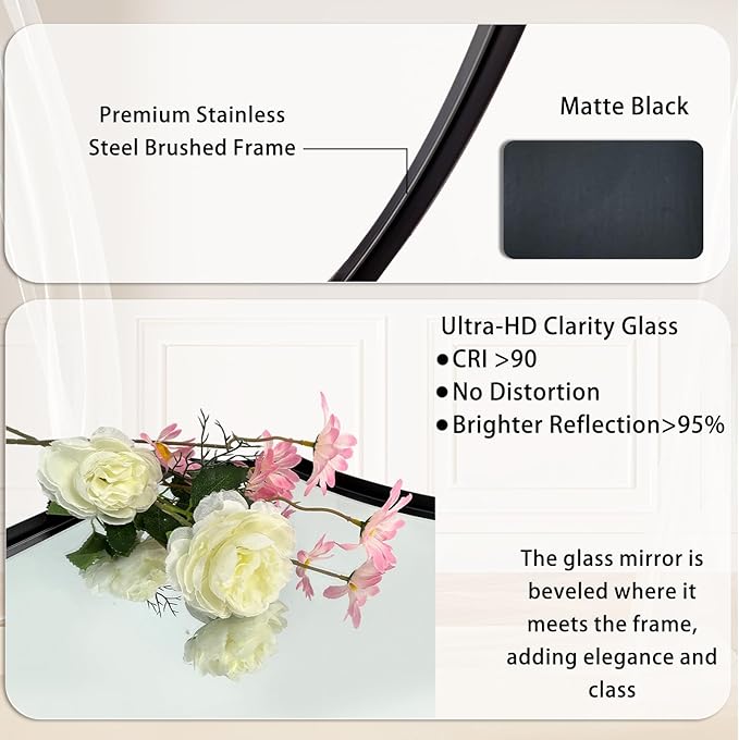 POZINO Rectangle Beveled Mirror, 22"x30" Bathroom Vanity Mirror with Stainless Steel Frame, Modern Aesthetic Scalloped Edge Wall Mirrors for Bedroom Hallway Entryway, Horizontal or Vertical Hanging