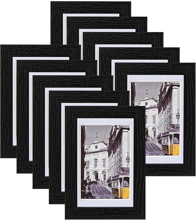 eletecpro 4x6 Picture Frames Set of 10, Picture Frame Collage Wall Decor Display 3.5x5 Photo With Mat or 4x6 without Mat, Home Decor Gallery Frame for Table Top or Wall Mounting, Black