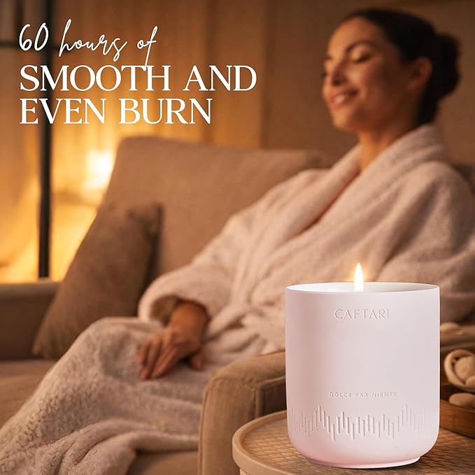 CAFTARI Luxury Aromatherapy Candle | Rose, Sandalwood & Violet Scented | 60 Hour Burn | Clean Coconut Soy Wax | Vegan, Gift-Ready Candle for Upliftment, Presence and Happiness | Dolce Far Niente