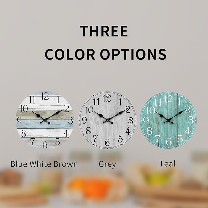 HYLANDA Wall Clock, 10 Inch Teal Silent Non-Ticking Kitchen Decor, Rustic Vintage Country Retro Decorative Clocks Battery Operated for Bathroom Bedroom Living Room Office(Aqua)