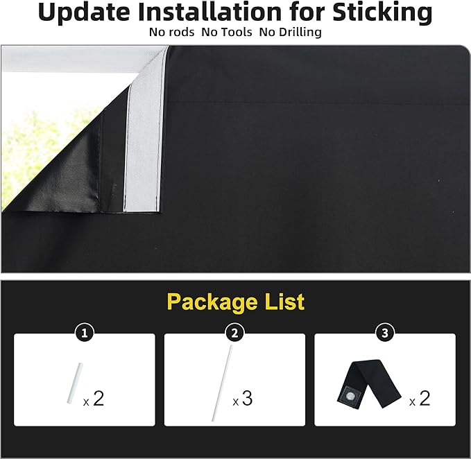 NICETOWN 100% Blackout French Door Curtains, Privacy Curtains for Patio Galss Door, 30 X 72 Inch No Drill Thermal Insualted Curtains, Window Covering for Cordless Blinds, (1 Panel, Black)