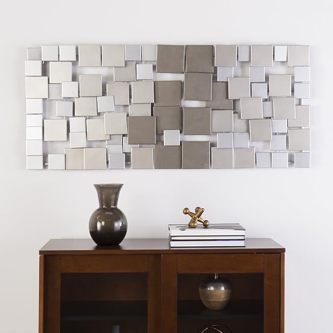 SEI Furniture Wavson Wall Sculpture, Geometric 3D Design, Unique Mounting Wall Art, Silver, 47.00" x 2.25"