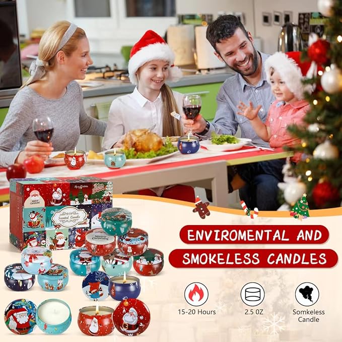 Christmas Scented Candles Gifts Set for Women, 12 Pack 2.5 Oz Xmas Candle Set, Natural Soy Wax Aromatherapy Candles for Christmas Gifts for Women Her