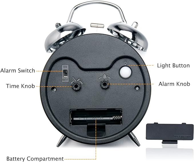 Peakeep Loud Alarm Clock for Heavy Sleepers Adults, Metal 4.5 Inches | Twin Bell Battery Operated Analog Alarm Clocks for Bedrooms Kids' Room Decoration (Golden) - Image 5