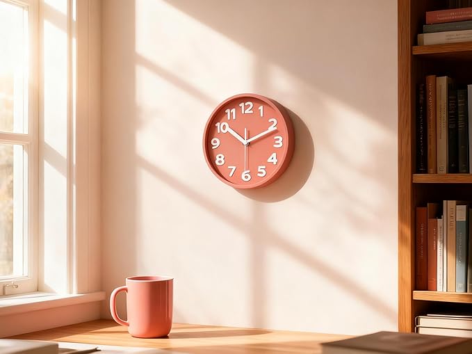 8-Inch Pink Modern Wall Clock ?€? Silent Non-Ticking, 3D Large Numbers, Accurate Timekeeping | Decorative Wall & Desk Clock with Stand for Living Room, Bedroom, Kitchen, or Office