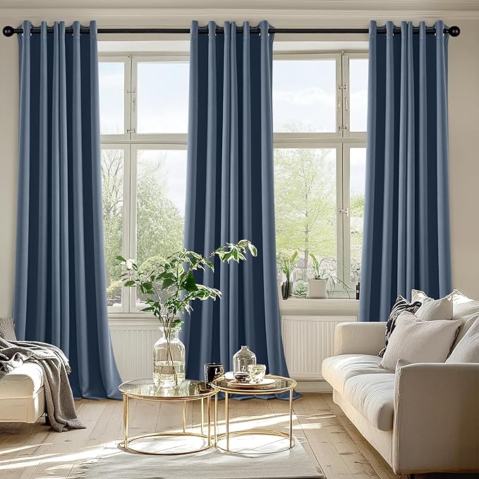 MIULEE Stone Blue Blackout Curtains for Bedroom Living Room 96 Inches Long 2 Panels, Thermal Insulated Room Darkening Drapes Grommet Noise Reducing Light Blocking Window Treatments 40x96 Inch