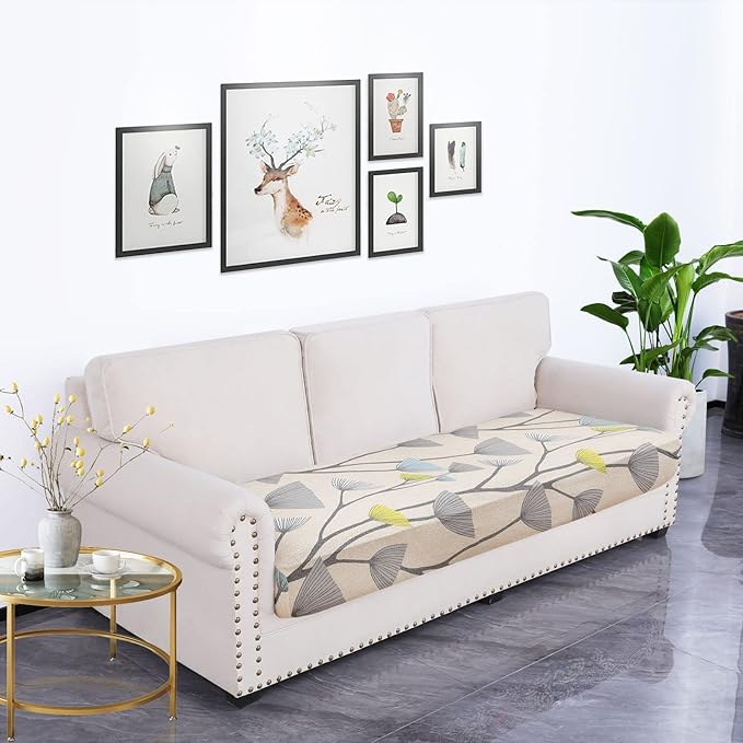 hyha Printed Couch Cushion Covers, Floral Sofa Covers Washable for 3 Cushion Couch, Stretch Pattern Outdoor Cushion Covers for Patio Furniture with Elastic Bottom(Large, Dandelion Flower)