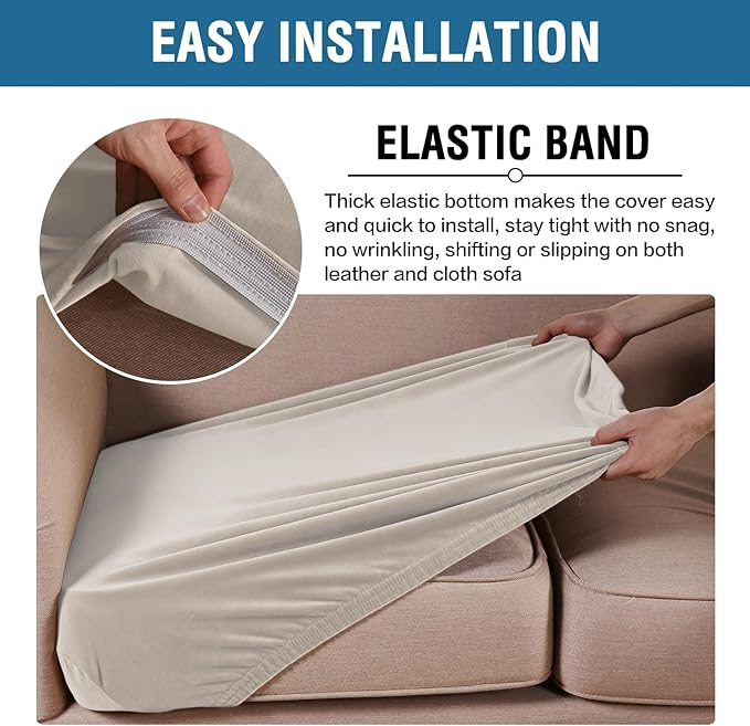 H.VERSAILTEX Velvet Stretch Couch Cushion Cover Plush Cushion Slipcover for Chair Loveseat Sofa Cushion Furniture Protector Seat Cushion Sofa Cover (3 Piece Sofa Cushion Covers, French Oak)