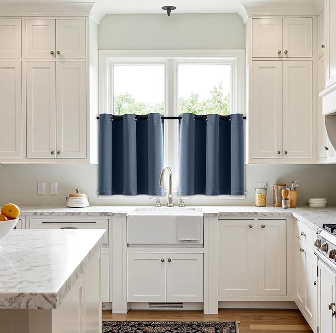 MIULEE Stone Blue Blackout Curtains for Bedroom Living Room 36 Inches Long 2 Panels, Thermal Insulated Room Darkening Drapes Grommet Noise Reducing Light Blocking Window Treatments 40x36 Inch