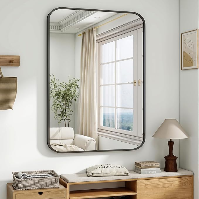 HARRITPURE Bathroom Mirror 40''x30'' - Black Wall Mirror for Over Sink, Aluminum Frame Rectangle Vanity Mirrors for Entryway Bedroom Living Room, Wall-Mounted Horizontally or Vertically