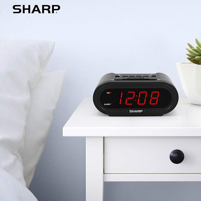 Sharp AccuSet Self-Setting Alarm Clock with Auto DST, Red LED - Image 6