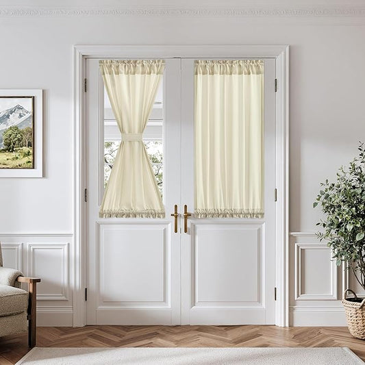 MIULEE Non-See-Through Sidelight Curtains for Front Door, Privacy Semi Sheer Curtains for French Doors, Light Filtering Window Drapes with Rod Pocket and Tie Back, Cream, 26 x 40 inches, 2 Panels