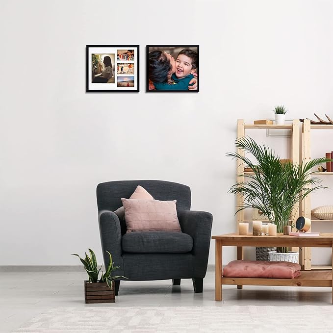 Golden State Art, 14x16 Black Wood Picture Frame - White Mat for 8x10 and 4x6 Photos - Real Glass, Sawtooth Hanger, Swivel Tabs - Wall Mounting - Great for Posters, Weddings, and Engagements