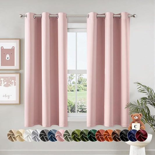 MIULEE Baby Pink Blackout Curtains for Bedroom Living Room 50 Inches Long 2 Panels, Thermal Insulated Room Darkening Drapes Grommet Noise Reducing Light Blocking Window Treatments 40x50 Inch