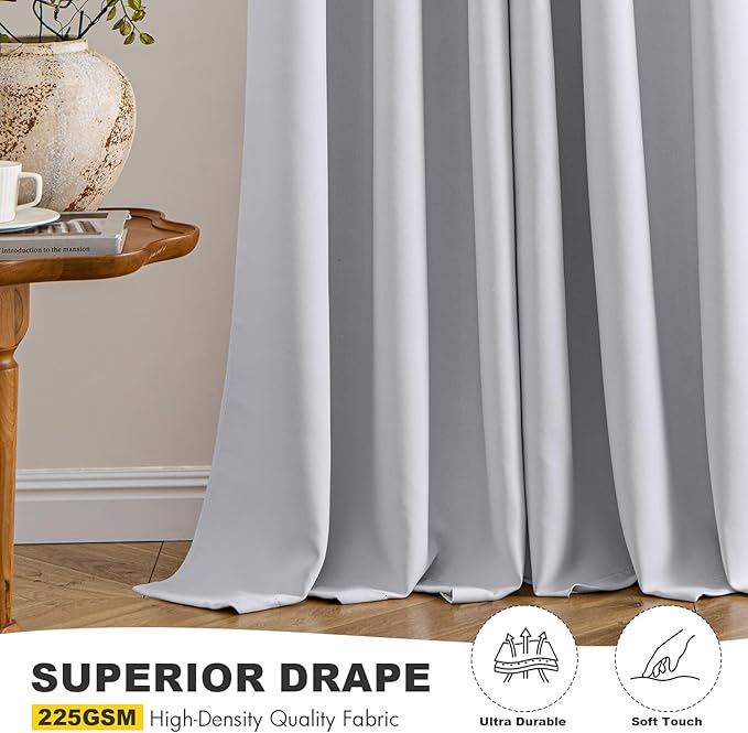MIULEE Greyish White Blackout Curtains for Bedroom Living Room 63 Inches Long 2 Panels, Thermal Insulated Room Darkening Drapes Grommet Noise Reducing Light Blocking Window Treatments 40x63 Inch