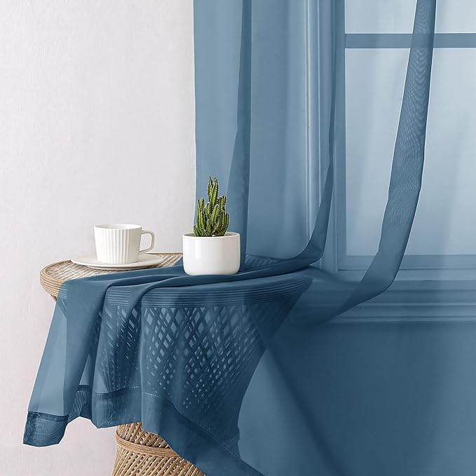 Lecloud Dusty Blue Sheer Curtains 84 Inches Long 2 Panels, Light Filtering Voile Curtain Drapes for Bedroom Windows, Dual Rod Pocket Living Room Window Treatments, 40" W x 84" L