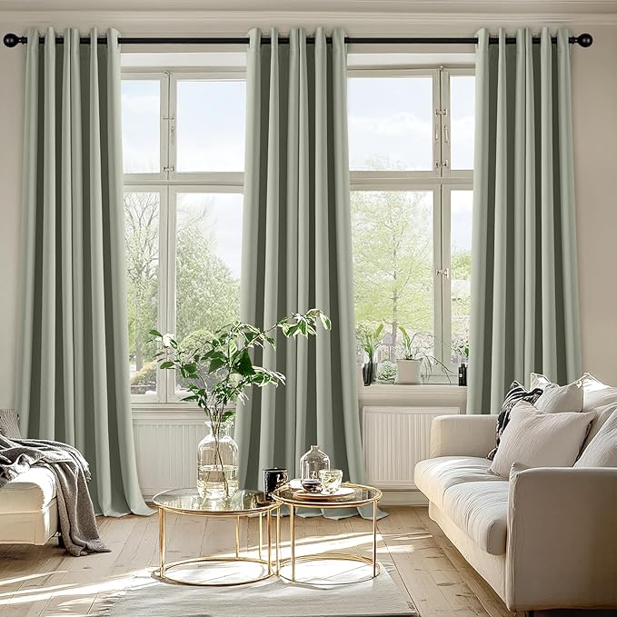 MIULEE Sage Green Blackout Curtains for Bedroom Living Room 90 Inches Long 2 Panels, Thermal Insulated Room Darkening Drapes Grommet Noise Reducing Light Blocking Window Treatments 40x90 Inch