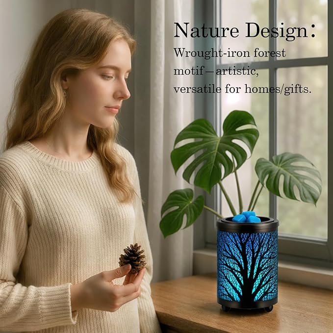 Leyoue Electric Wax Melt Warmer PTC Heating Plate with 7 Colors LED Changing Light Wax Warmer Fragrance Warmer for Home Office Gifts & Decor(Black Forest)