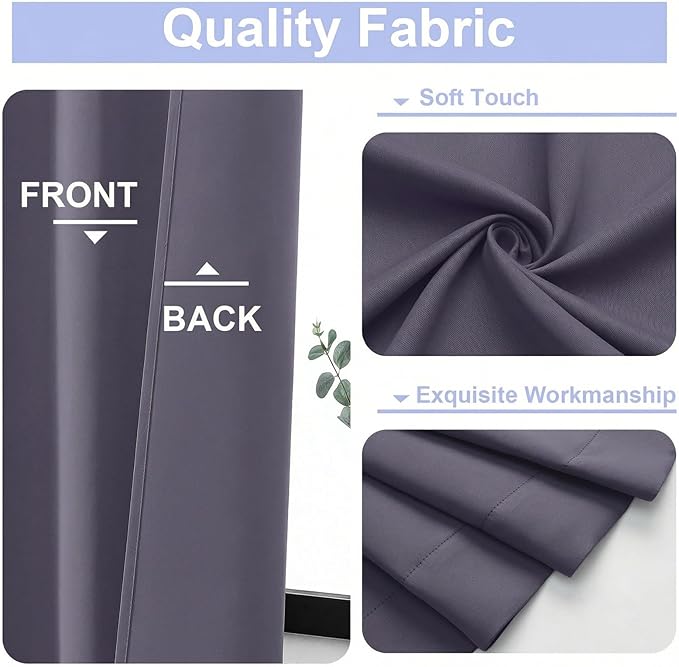 Simplebrand Ava Greyish Purple Blackout Curtains for Bedroom 84 Inch Length 2 Panels Set, Solid Thermal Insulated Privacy Living Room Window Treatment Curtains Blackout Drapes, W50 x L84 Inch
