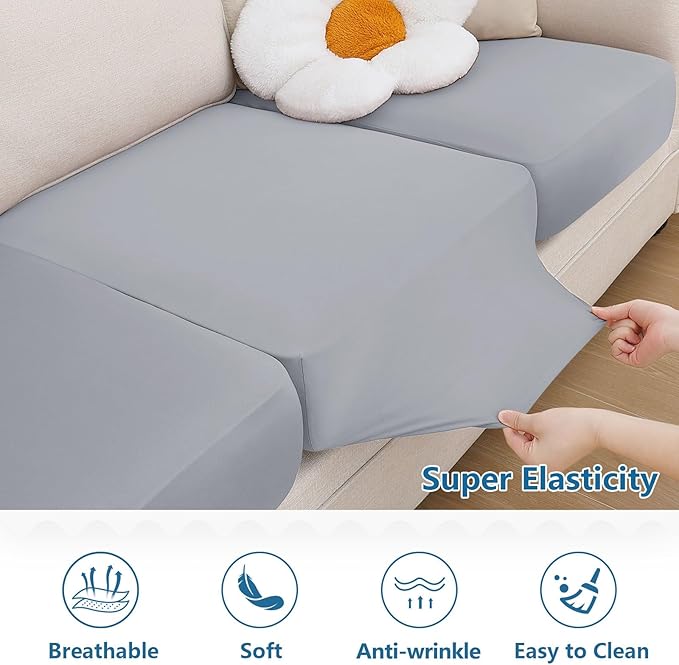 hyha Milk Silk Couch Cushion Covers, Soft Magic Sofa Covers Washable for 2 Cushion Couch, Stretch Sectional Outdoor Cushion Covers for Patio Furniture with Elastic Bottom(Medium, Grey)