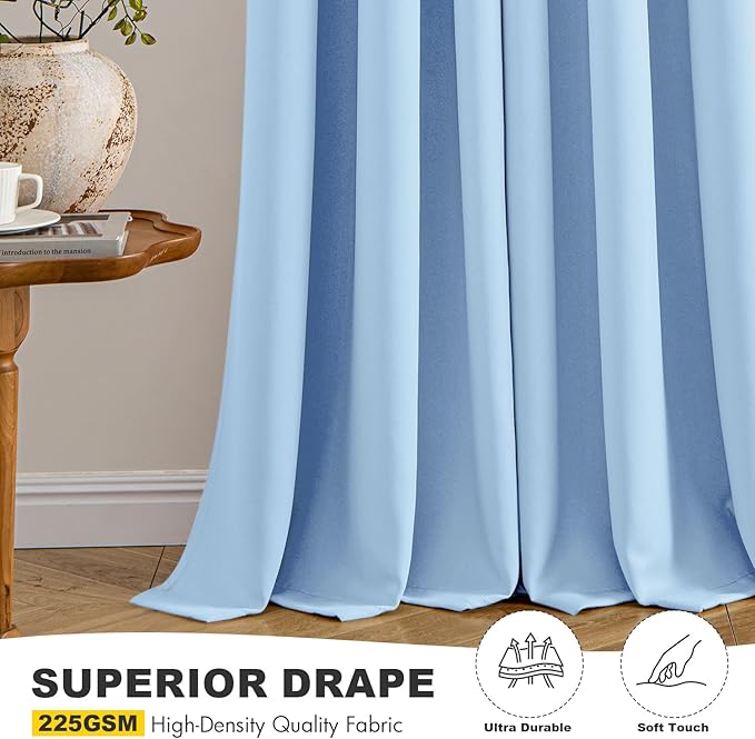MIULEE Sky Blue Blackout Curtains for Bedroom Living Room 54 Inches Long 2 Panels, Thermal Insulated Room Darkening Drapes Grommet Noise Reducing Light Blocking Window Treatments 40x54 Inch