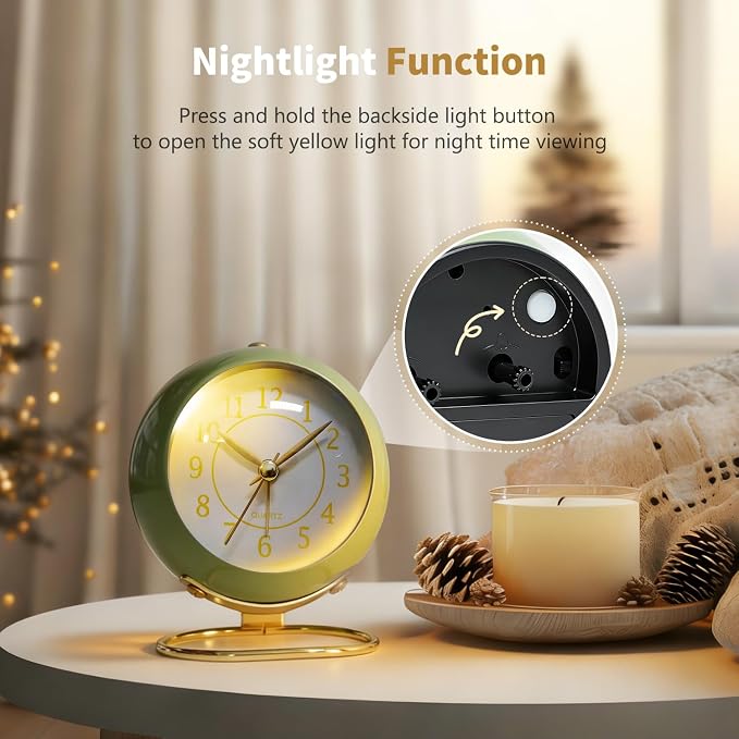 Analog Alarm Clock, Retro Small Desk Clock with Night Light, Cute Simple Design, Silent Non-Ticking, Battery Powered, Backlight Clock for Bedroom,Travel,Kitchen,Bedside Desktop Decor - Image 5