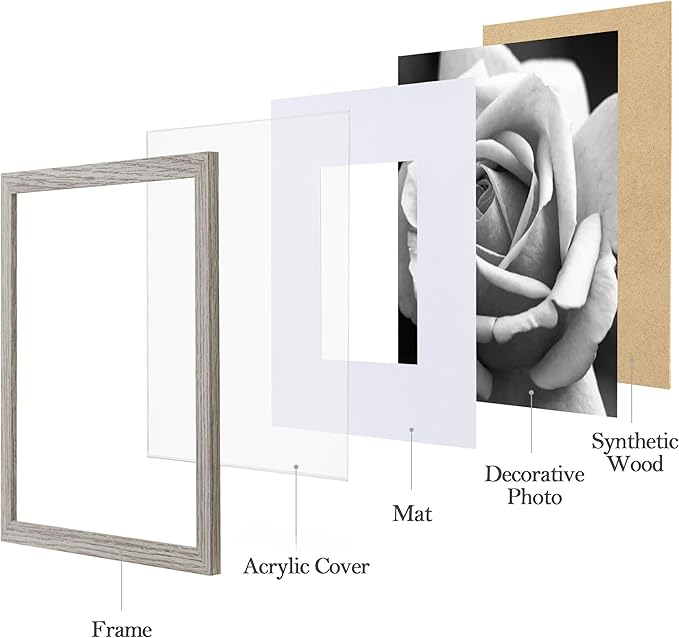 eletecpro 12x12 Picture Frames Set of 9 with Mat for 8x8 Photos or without Mat for 12x12, Square Gallery Wall Decor Collage for Picture Display, Grey Frame Set for Wall Hanging