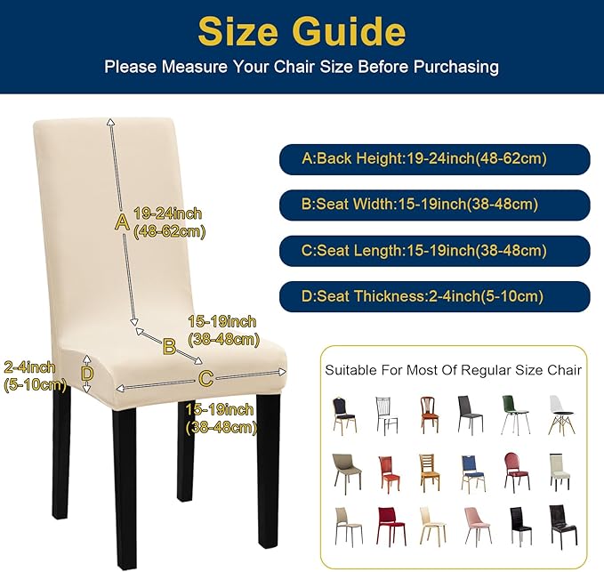 Chair Covers, Stretch Kitchen Dining Room Chair Covers Set of 6, Removable Washable Dining Chair Slipcovers for Home, Hotel, Banquet