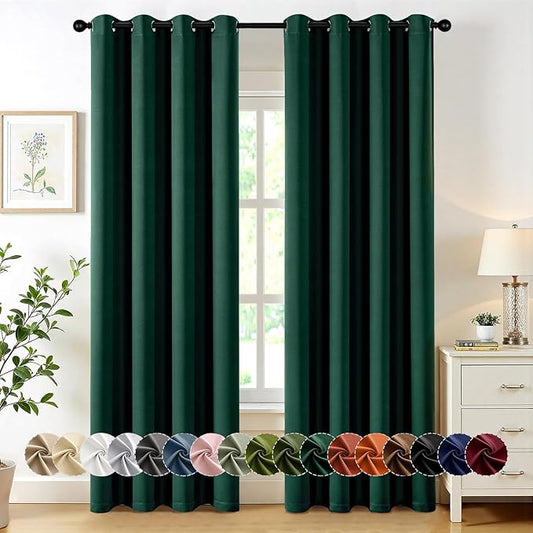 MIULEE Hunter Green Blackout Curtains for Bedroom Living Room 84 Inches Long 2 Panels, Thermal Insulated Room Darkening Drapes Grommet Noise Reducing Light Blocking Window Treatments 50x84 Inch