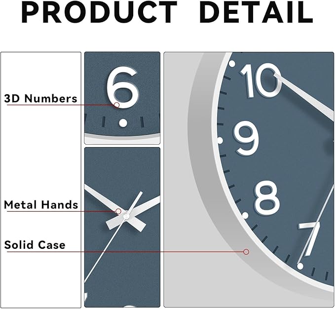 Wall Clock 10 Inch Silent Wall Clocks Battery Operated-Modern Non Ticking Analog Clock Decorative for Kitchen Bedroom Office Bathroom(Azure Blue)