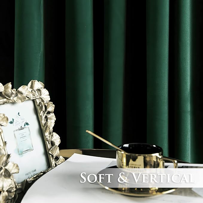 StangH Dark Green Curtains 90 inches - Super Soft Velvet Window Drapes for Bedroom, Christmas Holiday Home Decor for Party/Living Room Sliding Door, W52 x L90 Each Panel, 2 Panels