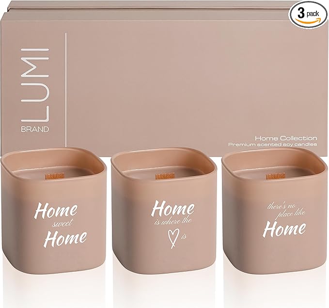 Set of 3 Premium Scented Soy Candles Gift Set | Home Collection – White Musk, Bamboo Forest & Peony Garden | Crackling Wood Wick | Luxurious Candles for Relaxation, Home Décor & Gifts | 9.8oz Each
