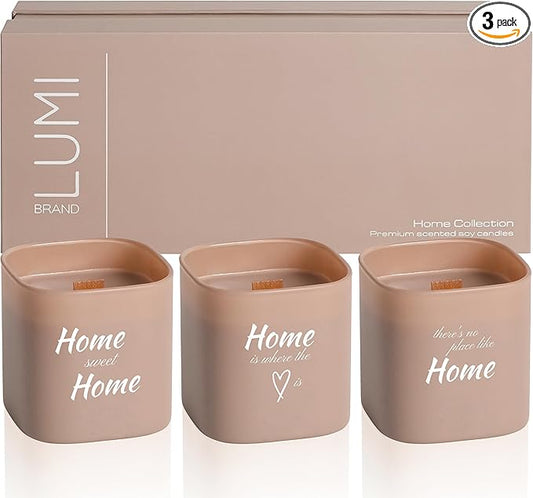 Set of 3 Premium Scented Soy Candles Gift Set | Home Collection – White Musk, Bamboo Forest & Peony Garden | Crackling Wood Wick | Luxurious Candles for Relaxation, Home Décor & Gifts | 9.8oz Each