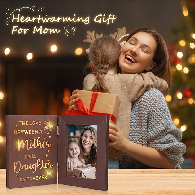 ZEEYUAN 4x6 Picture Frame Mothers Day Christmas Photo Gifts for Mom from Daughter, Mother and Daughter Christmas Picture Frame Gift for Mom- 4x6 Photo Frames Hinged Double Side Tabletop