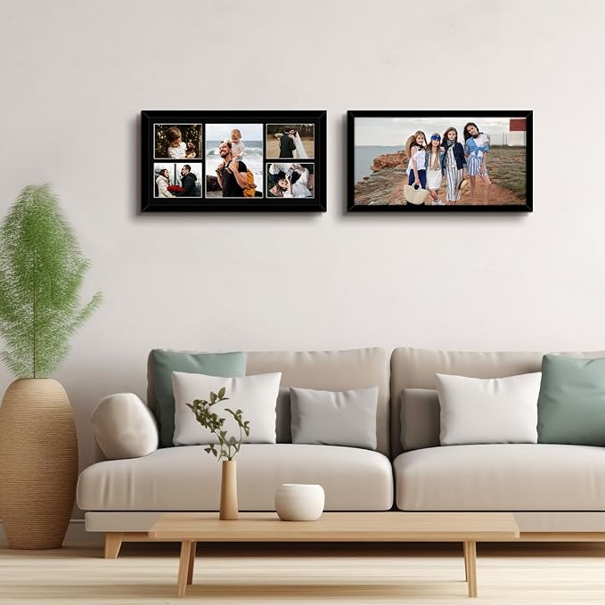 Golden State Art, 12x24 Black Wood Picture Frame - Black Mat for 8x10 and 5x7 Photos - Real Glass, Sawtooth Hanger, Swivel Tabs - Wall Mounting - Great for Posters, Weddings, and Engagements