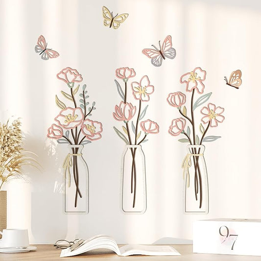 97 Decor 3 Piece Metal Flower Wall Art - Floral Metal Wall Sculptures For Living Room Decorations, Rustic Farmhouse Decor Minimalist Art, Boho 3d Flowers Walls Decors For Bathroom Kitchen Bedroom