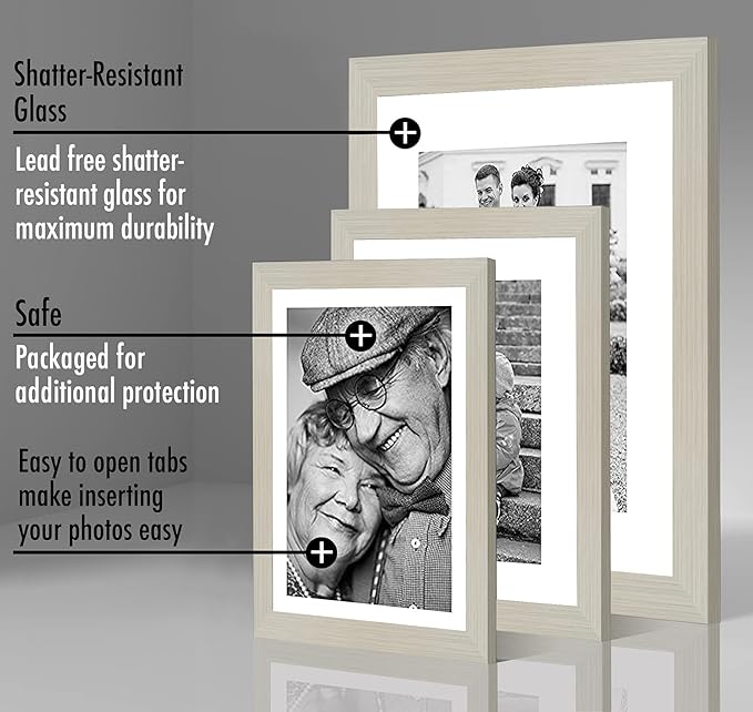 Americanflat Set of 7 Picture Frames with Shatter-Resistant Glass - Gallery Wall Frame Set with One 11x14, Two 8x10 and Four 5x7 Frames - Signature Collection - Light Wood