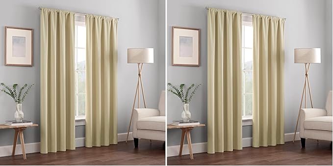 Eclipse Kendall Modern Blackout Thermal Rod Pocket Window Curtain for Bedroom or Living Room (1 Panel), 42 in x 84 in, Cafe (Pack of 2)