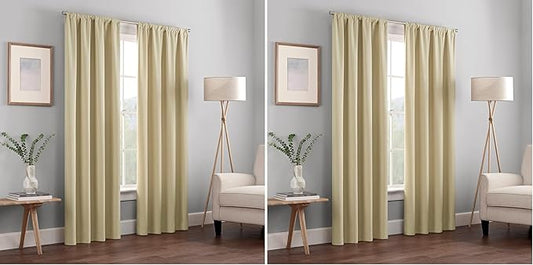Eclipse Kendall Modern Blackout Thermal Rod Pocket Window Curtain for Bedroom or Living Room (1 Panel), 42 in x 84 in, Cafe (Pack of 2)